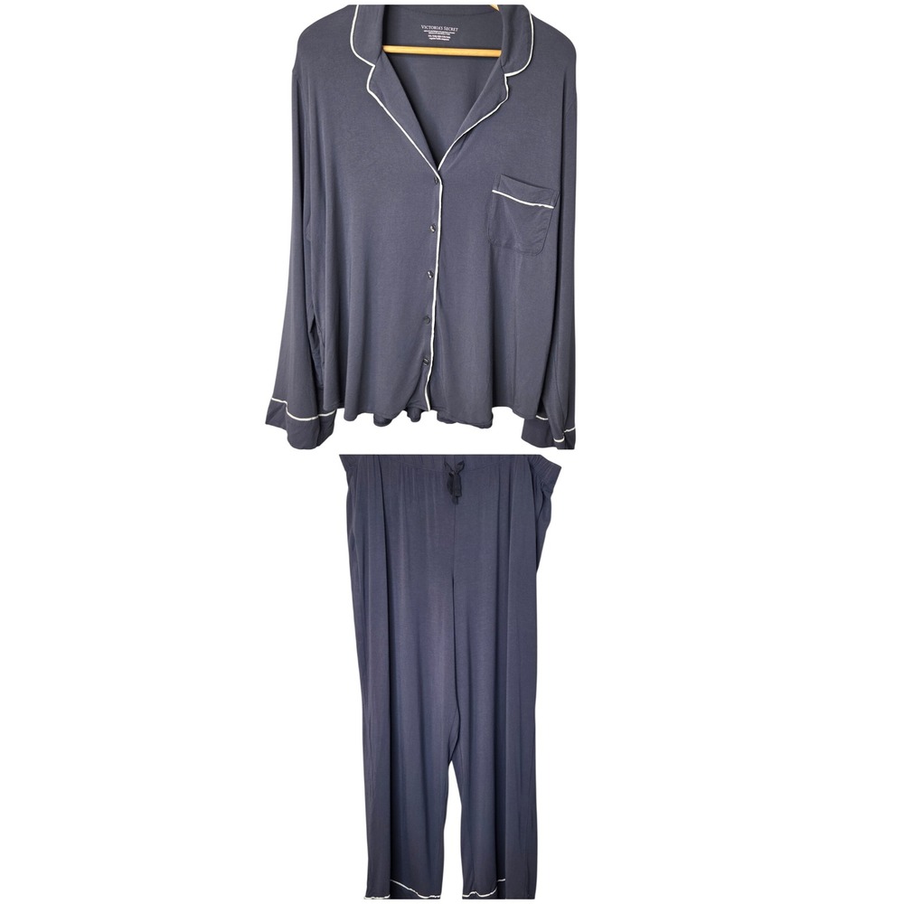 Victoria's Secret Womens XXL Gray Modal Pajama Set Long Sleeve Button Pants